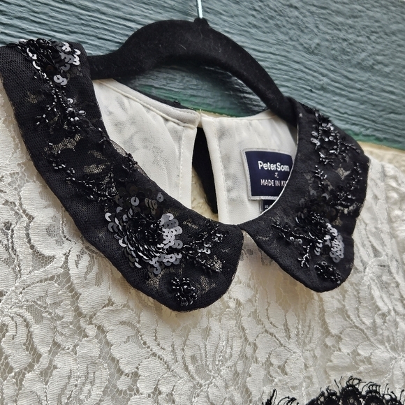 Anthropologie Peter Som x Made In Kind lace shirt with beaded peter pan collar 2 - Picture 2 of 9